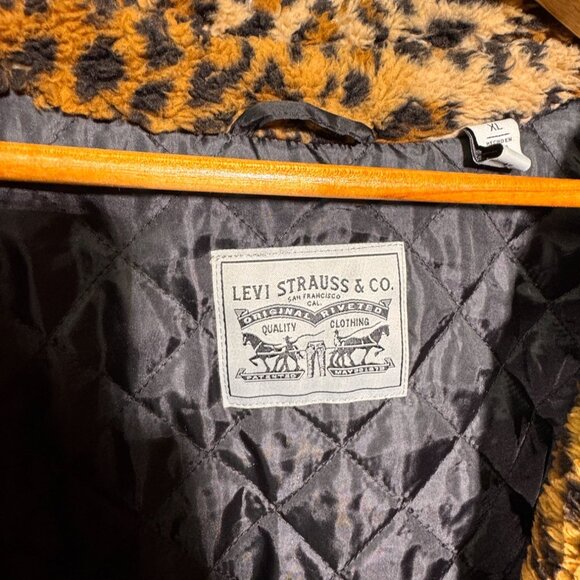 Levis Womens Leopard Print Faux Fur Jacket XL - Picture 4 of 6
